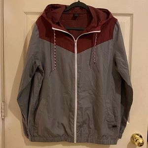 Zine Full Zip Windbreaker W/ Hoodie Maroon/ Grey